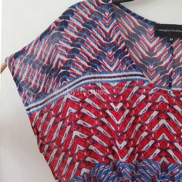 ANTHROPOLOGIE / COREY LYNN CALTER Sheer Silk Caftan Dress, RED WHITE BLUE, NWT - Picture 3 of 8